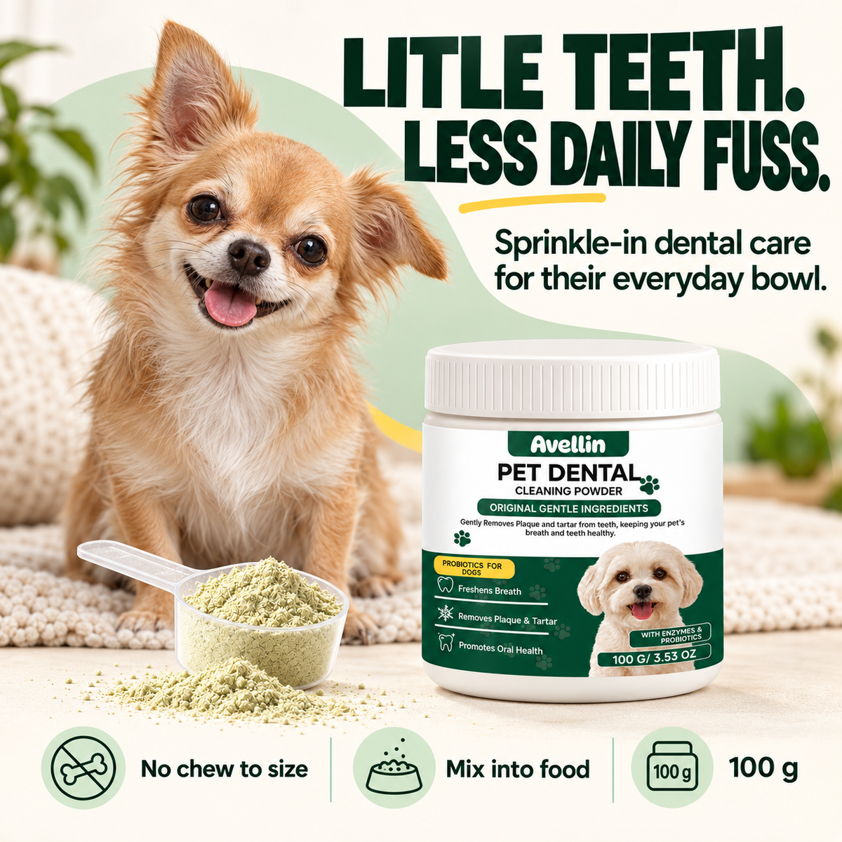 Avellin Dental Powder with an adult Chihuahua: little teeth, less daily fuss