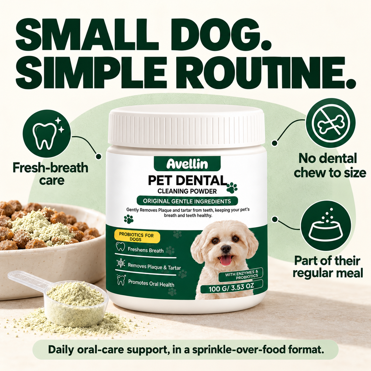 Avellin powder benefits: fresh-breath care, no chew to size, mixed into food